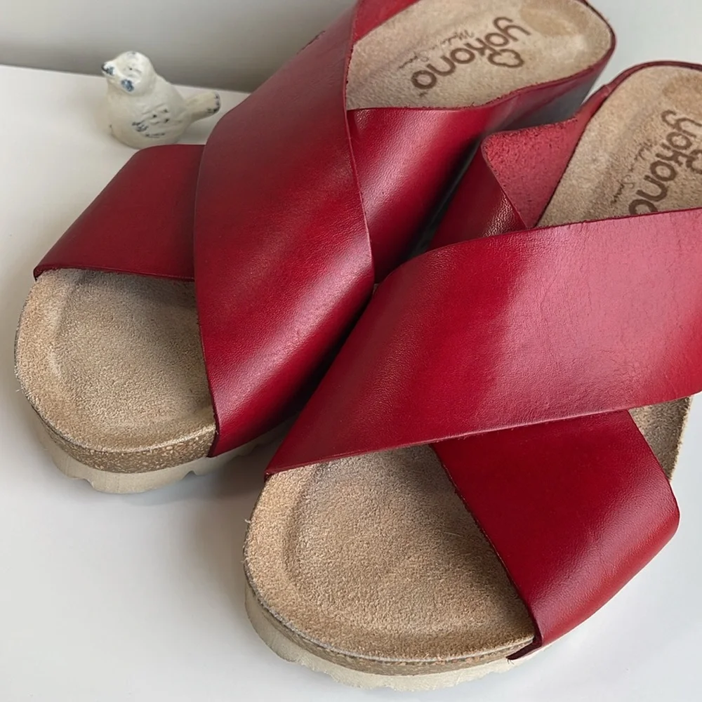 Yokono Mora Red Leather Sandals Size 7.5 🆕